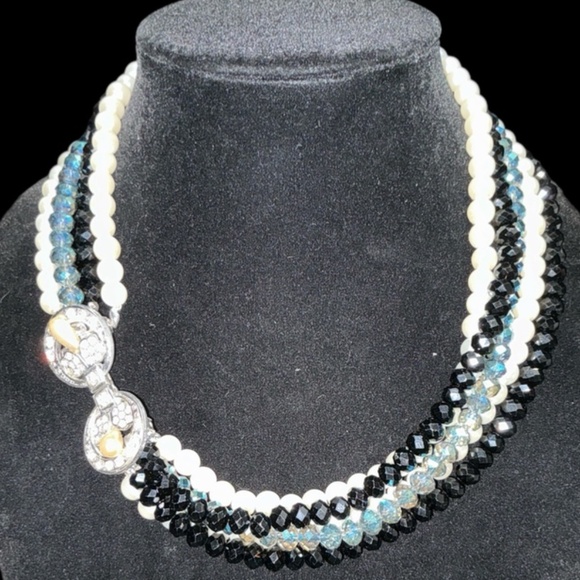 Artisan Redesign Multistrand Statement Necklace w/ 1940s Rhinestone Clasp - Picture 3 of 5